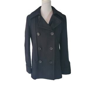 J. Crew Size est 6 Women's Black Double Breasted Short Length Gray Wool Pea Coat